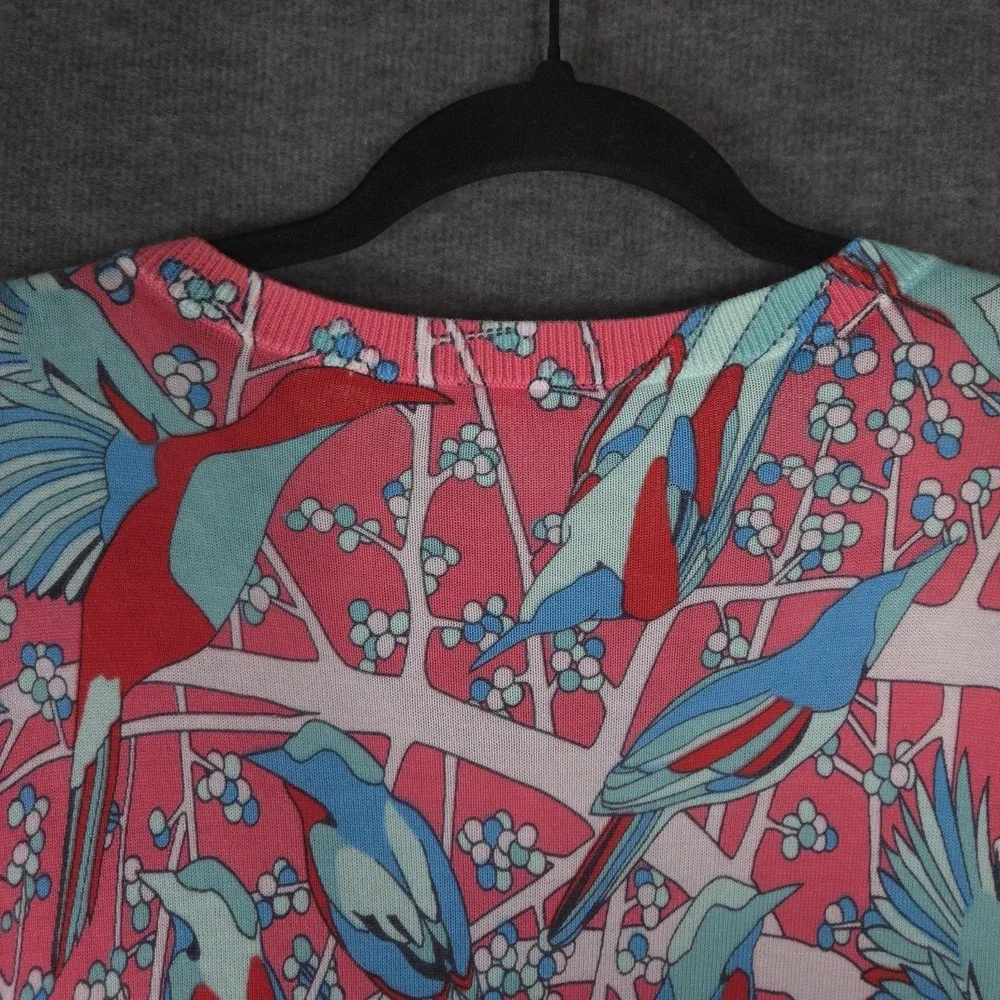 Talbots Cardigan Womens Large Bird‎ Print Tropical Resort Preppy Coastal